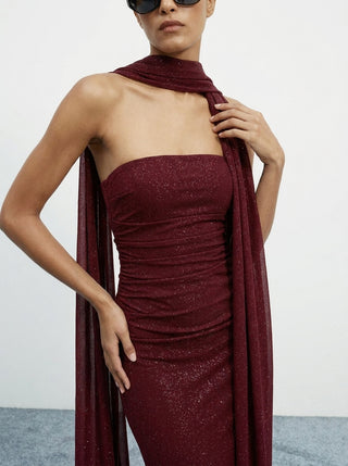 Noctyra Scarf Gown — Red Sparkle