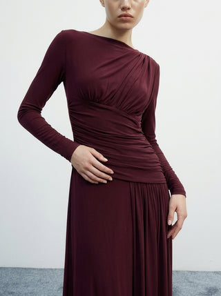 AMARA DRAPED GOWN - BORDEAUX