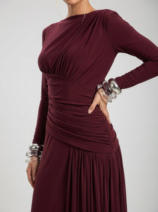 AMARA DRAPED GOWN - BORDEAUX