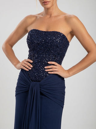 VALENZA Embellished Flow Gown - Midnight Navy