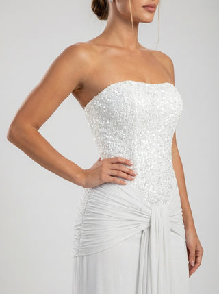 VALENZA Embellished Flow Gown - Ivory White