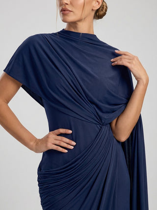 SOLÈNE DRAPE CAPE GOWN - MIDNIGHT NAVY