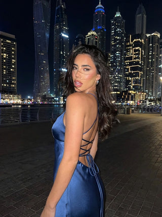 שמלות סאטן סרפינה – כחול כהה