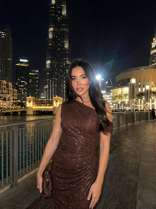 שמלות כתף אחת אורקס — ברונזה מנצנצת