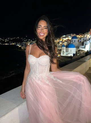 שמלת טול בצבע סומק עם חרוזים אומברה