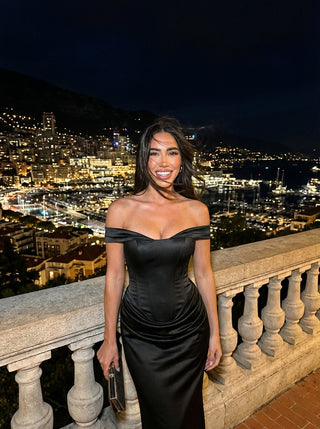 VIRENZA Structured Satin Gown - Black