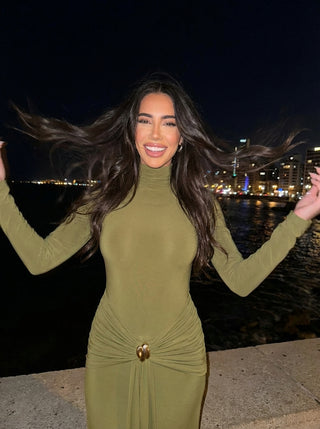 Camila Drape Waist Gown – Olive Green