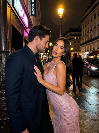 שמלת רשת קריסטל נוקטורן - ורודה