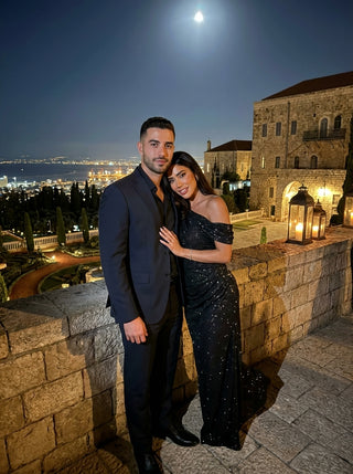 שמלת ערב Aurex עם כתף אחת – שחור מנצנץ אובסידיאן