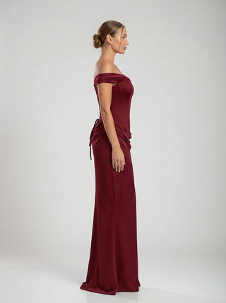 VIRENZA Structured Satin Gown - Deep Garnet