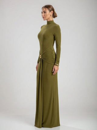 Camila Drape Waist Gown – Olive Green
