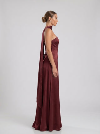 SOLARA Veil Corset Gown - Deep Garnet