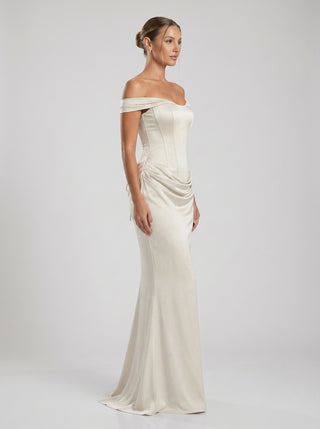VIRENZA Structured Satin Gown - Ivory White