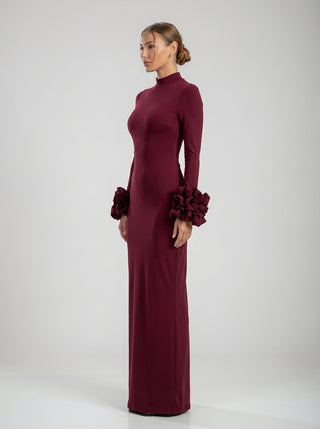 Daniela Ruffle Cuff Gown – Bordeaux