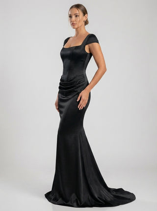 CASSIAN Sculpted Satin Gown - Black