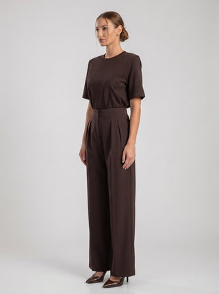 VELINA NOIR SIGNATURE PLEATED TROUSER — ESPRESSO