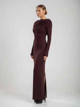 נוקטרה – שמלת עמוד אספרסו עם וילון