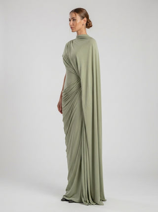 SOLÈNE DRAPE CAPE GOWN - SAGE