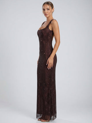 שמלת רשת קריסטל נוקטורן - חום