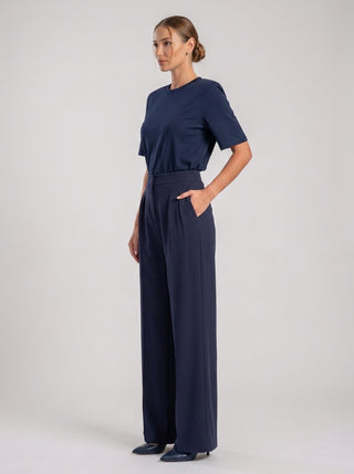 VELINA NOIR SIGNATURE PLEATED TROUSER — MIDNIGHT NAVY