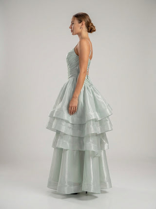 שמלת אורגנזה משובצת בצבע מנטה