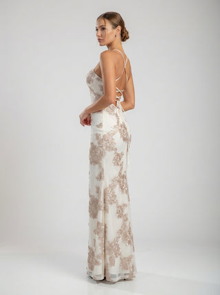 Floral Embroidered Lace-Up Gown