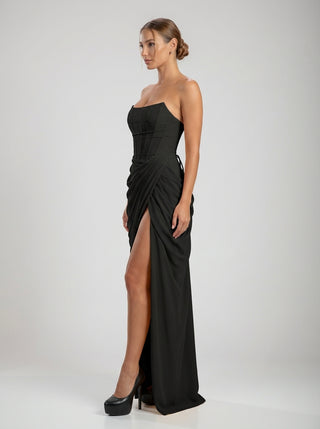 AVIELLE Draped Corset Gown - Black