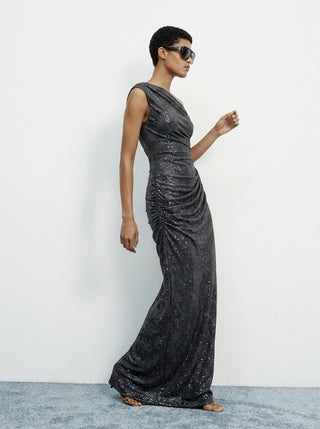 Aurex One-Shoulder Gown — Obsidian Black Sparkle