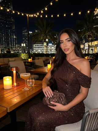 שמלות כתף אחת אורקס — ברונזה מנצנצת