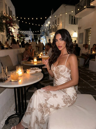 Floral Embroidered Lace-Up Gown