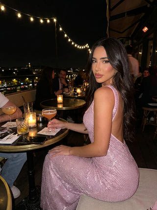 שמלת רשת קריסטל נוקטורן - ורודה