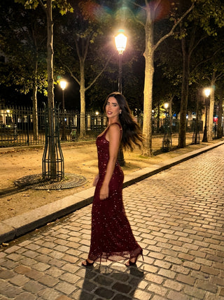 שמלות רשת קריסטל נוקטורן - אדום