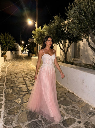 שמלת טול בצבע סומק עם חרוזים אומברה