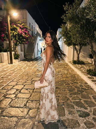 Floral Embroidered Lace-Up Gown