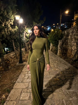 Camila Drape Waist Gown – Olive Green