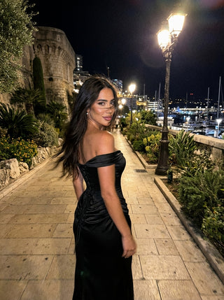 VIRENZA Structured Satin Gown - Black