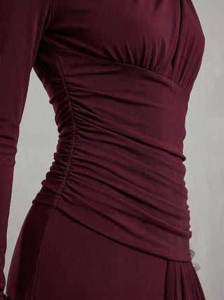 AMARA DRAPED GOWN - BORDEAUX